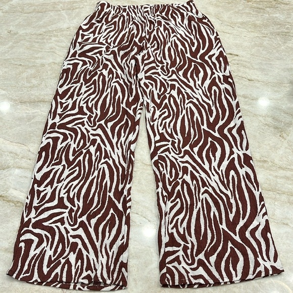 H&M Divided | Wide Leg Zebra Animal Print Pants | Brown & White | Size Small - Picture 1 of 11